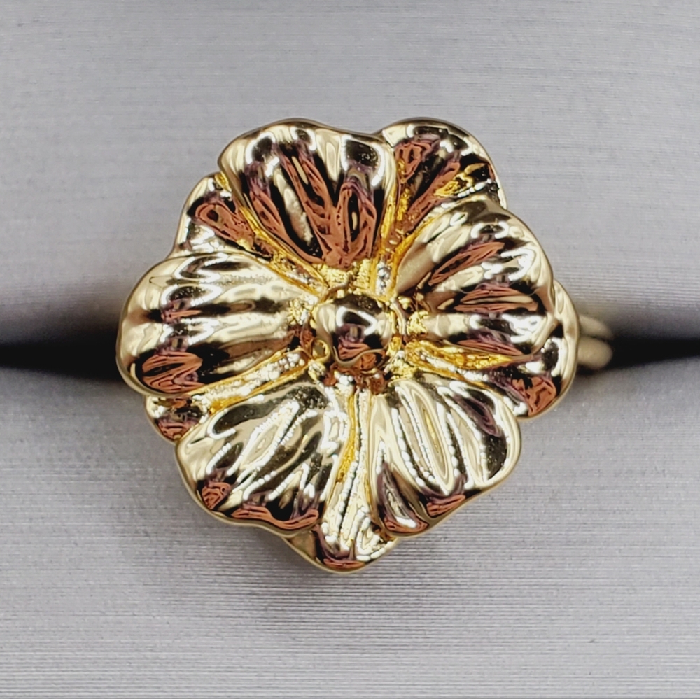 Yellow Gold Plated Sculpted Floral Flower Statement Ring